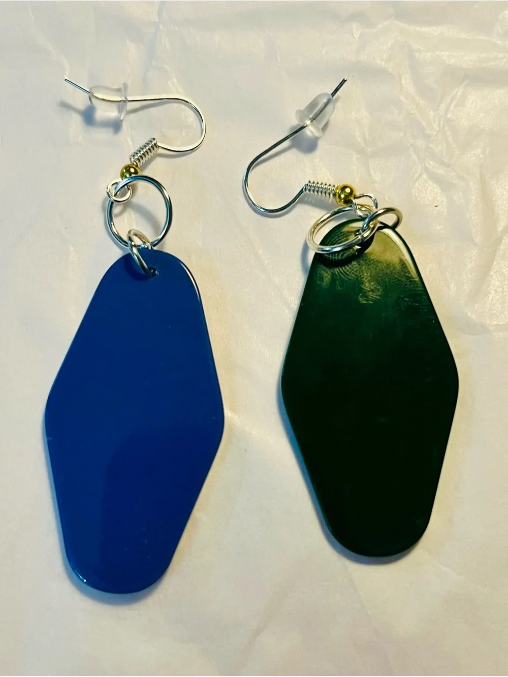 Blue & Green Vintage-Inspired Scenic Key Tag Earrings